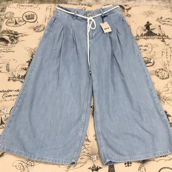 TOPSHOP MOTO Pleat Tie Crop Wide-Leg Jeans - Picture 4 of 7